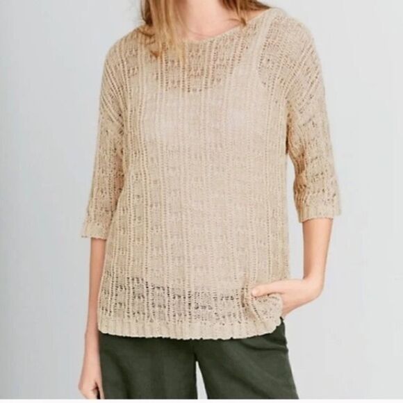 Eileen Fisher Organic Cotton & Linen Open Knit Bateau Neck Sweater - Picture 1 of 8